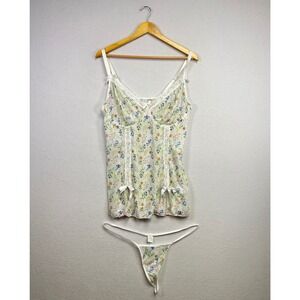 Women's Floral Print Chemise and Thong Lingerie Set‎